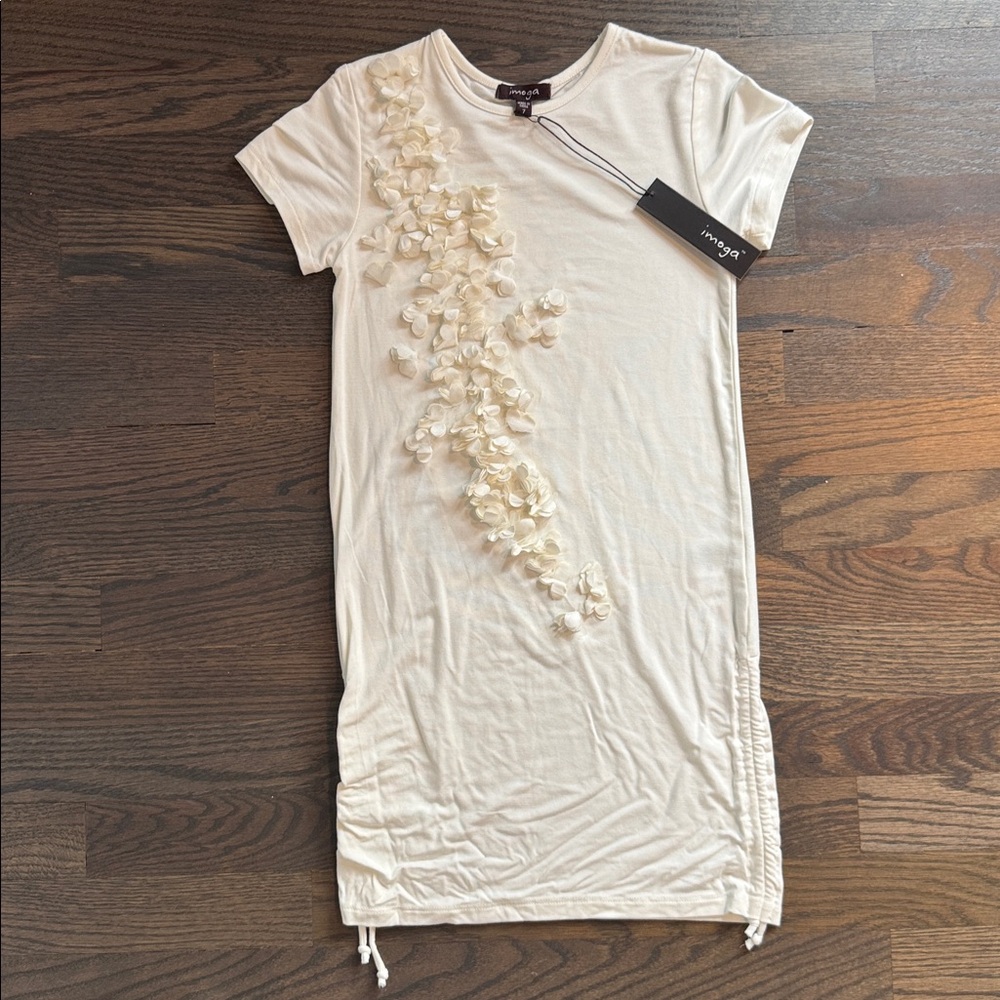NWT Girls Imoga T-Shirt Dress with Floral Appliqué and Drawstring Sides, size 7